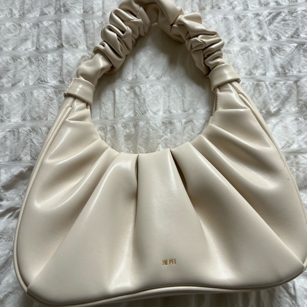 JW PEI Cream Hobo Bag with Ruched Handle